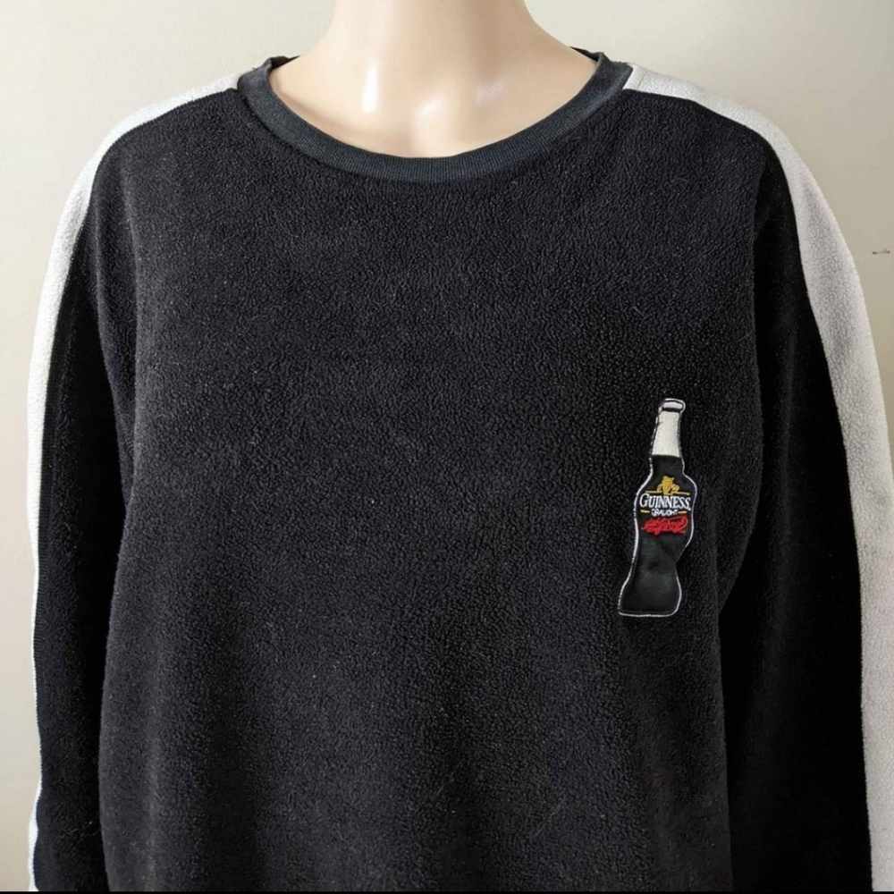 Vintage Guinness embroidered fleece black crewneck sweater, men's XL